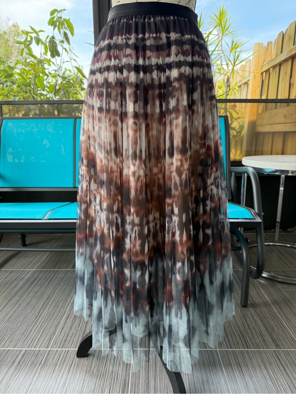 Beulah Brown and Black Ombre Pleated Lined Maxi Skirt NWOT